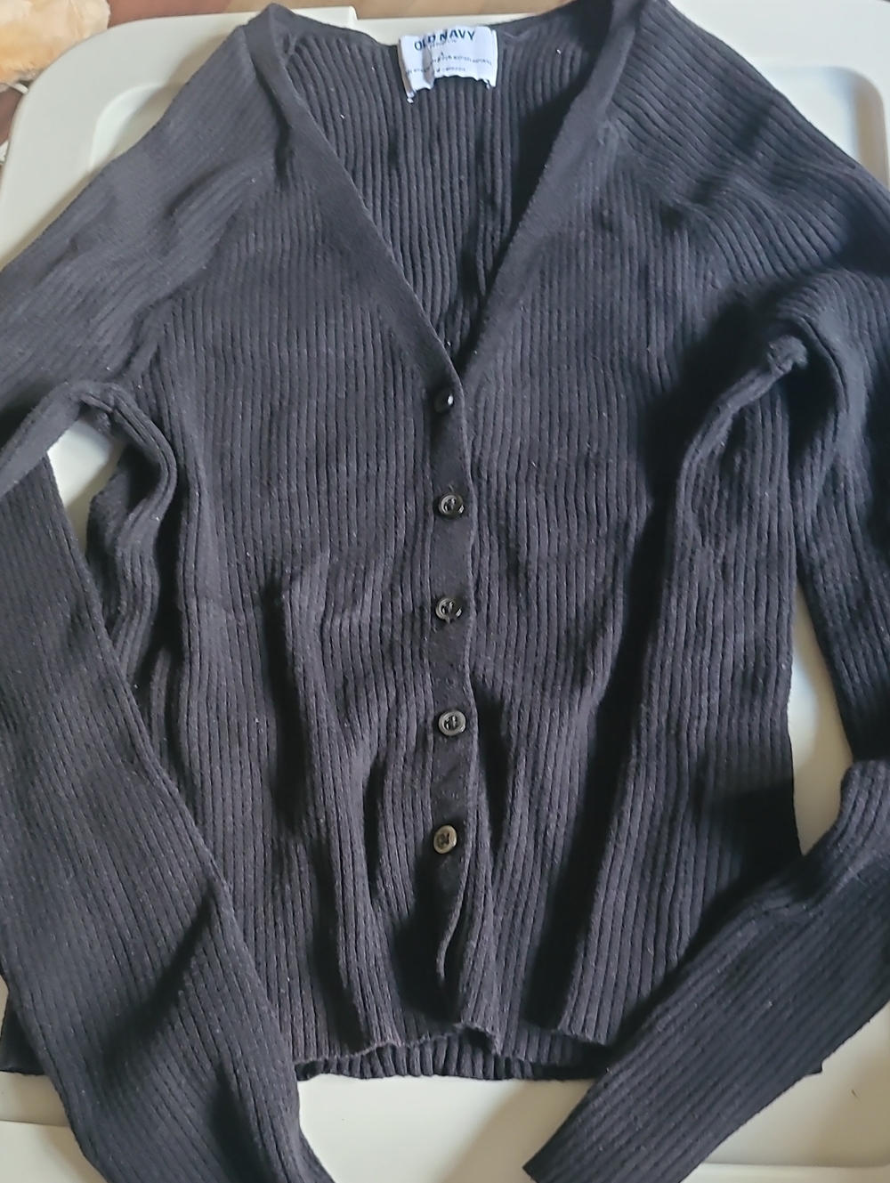 Old Navy Black Ribbed V-Neck Button Cardigan
